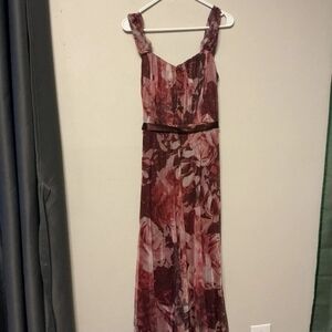 Floral Burgundy Maxi Dress - Women's Sleeveless Evening Gown